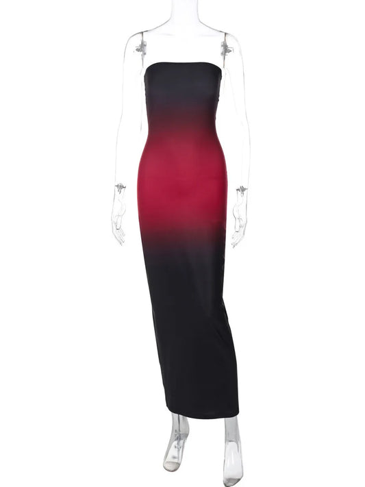 Strapless Black-Red Gradient Long Dress