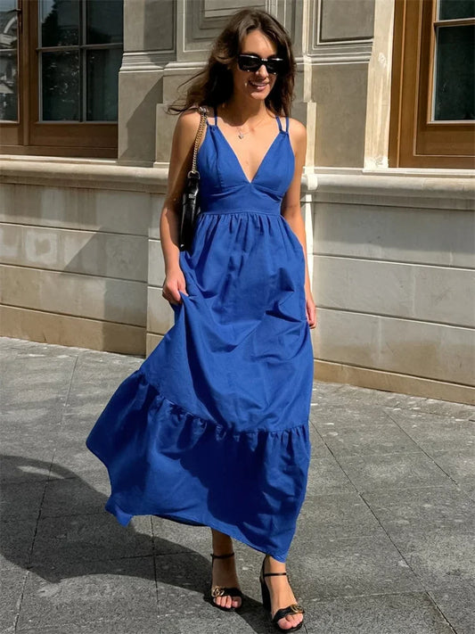 Women's Patchwork Sleeveless Solid Maxi Dress