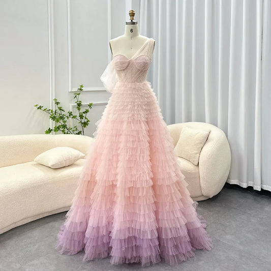 Elegant Pink Lilac One-Shoulder Ball Gown