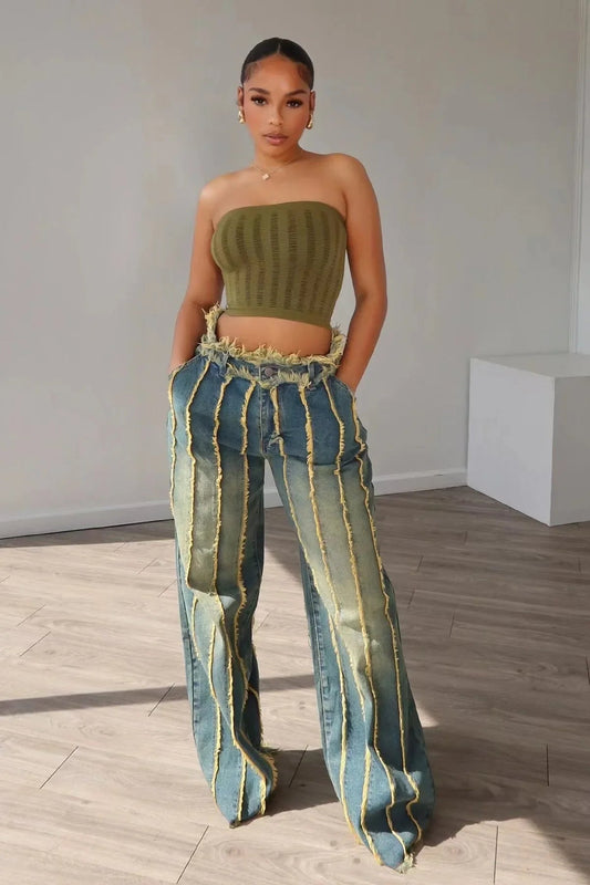 Attractive High Waist Gothic Straight Pant blue / S