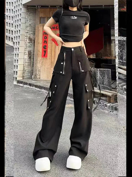 Dark Gothic Y2K Cargo Denim Pant Black / S