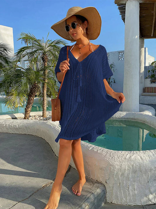 Lace Up Bikini Cover Up DEEP BLUE / One Size