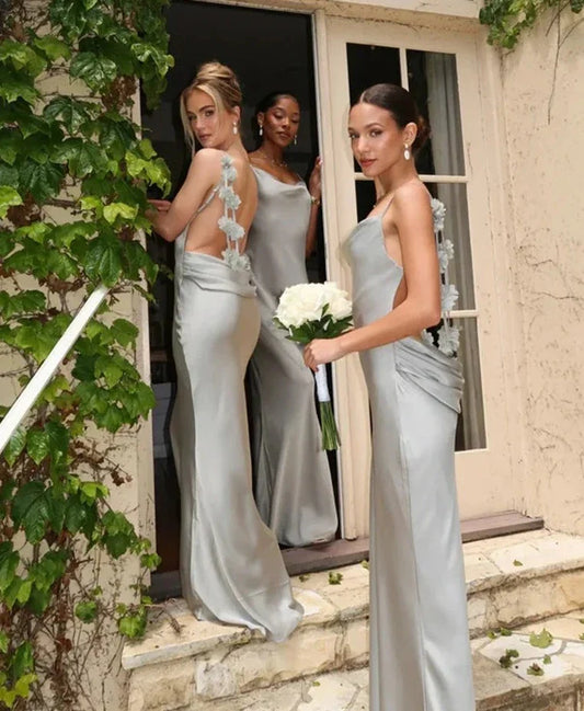 3D Flower Draped Open Back Maxi Dress