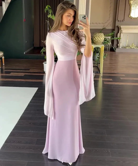 Patchwork Draped Long Sleeve Maxi Dress