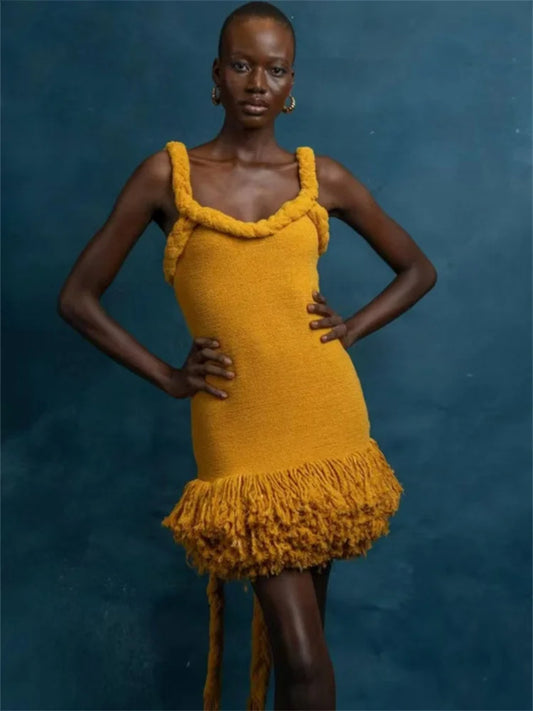 Fluff Patchwork Halter Mini Dress