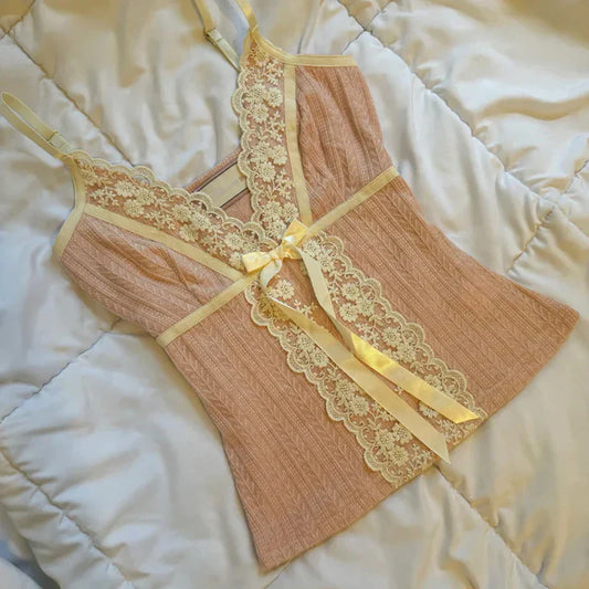 Ribbon Bow Lace Trim Camisole Tops