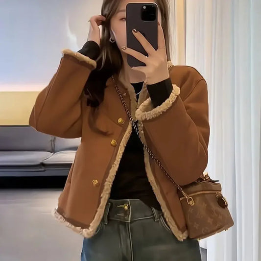 Trendy Faux Lamb Fur Coat