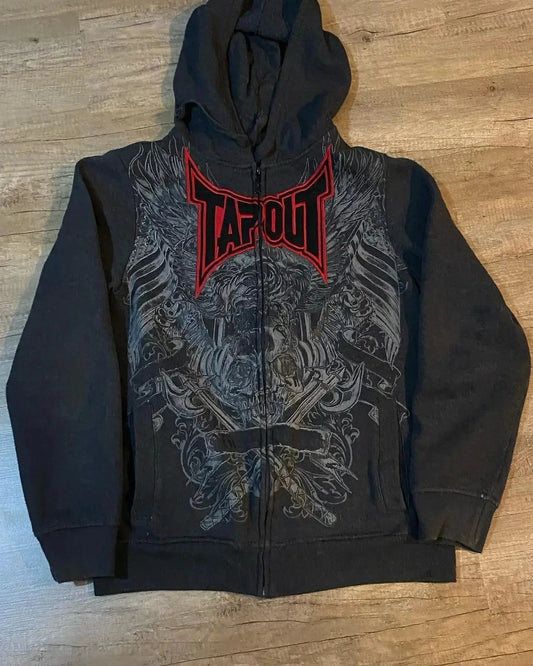 Dark Vintage Letter Zip Hoodie black / S