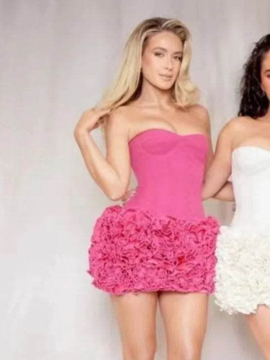 Red Flower Strapless Luxury Party Dress