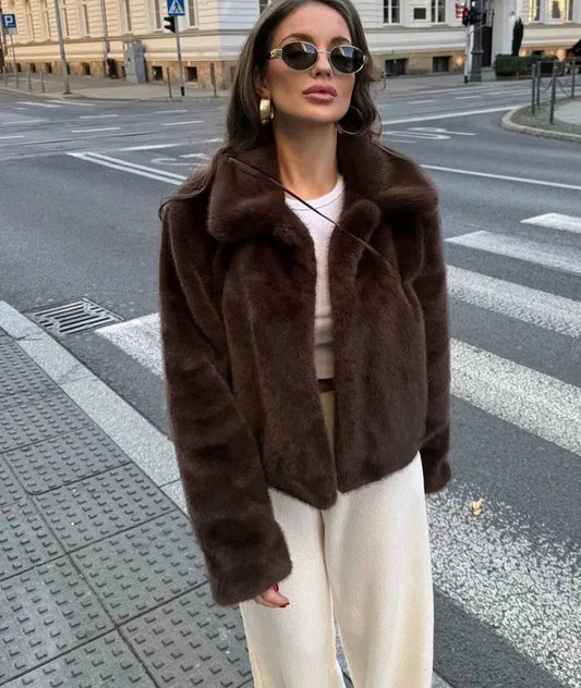 Faux Fur Lapel Side Pockets Coat