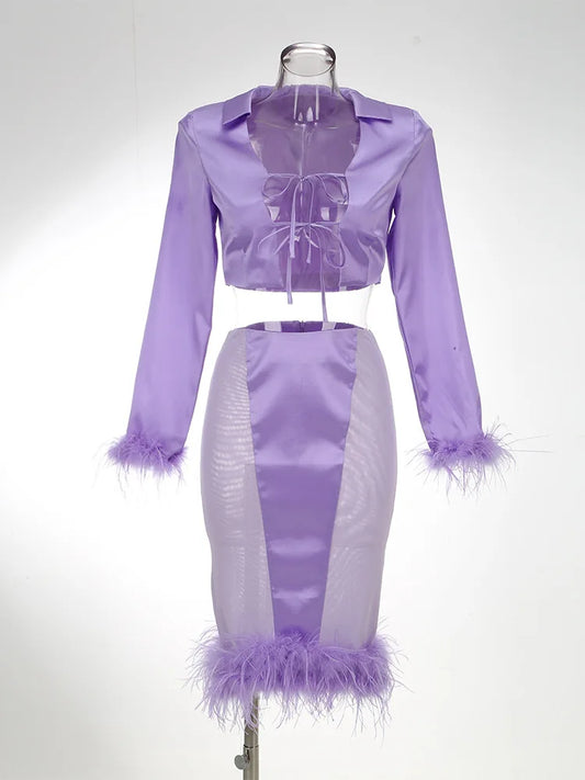 Long Sleeve Jacket and High Waist Skirt Set Outfit