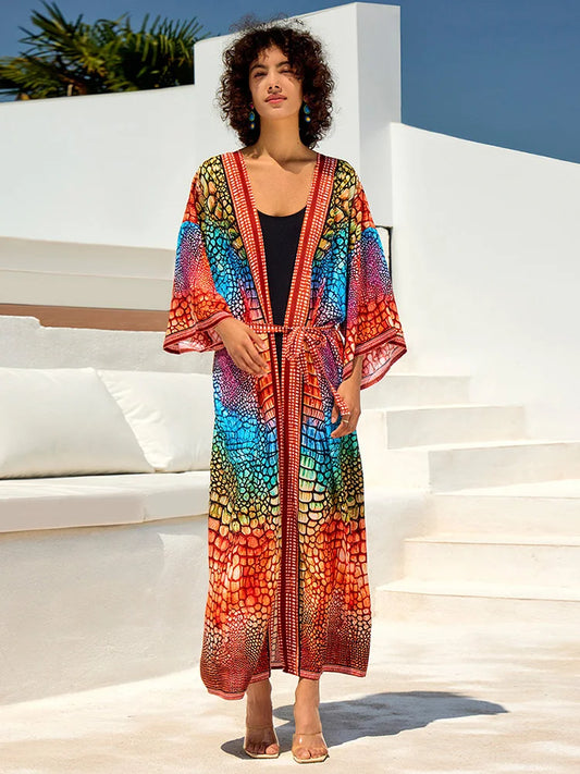 Printed V-Neck Plus Size Cover Up color1 / One Size