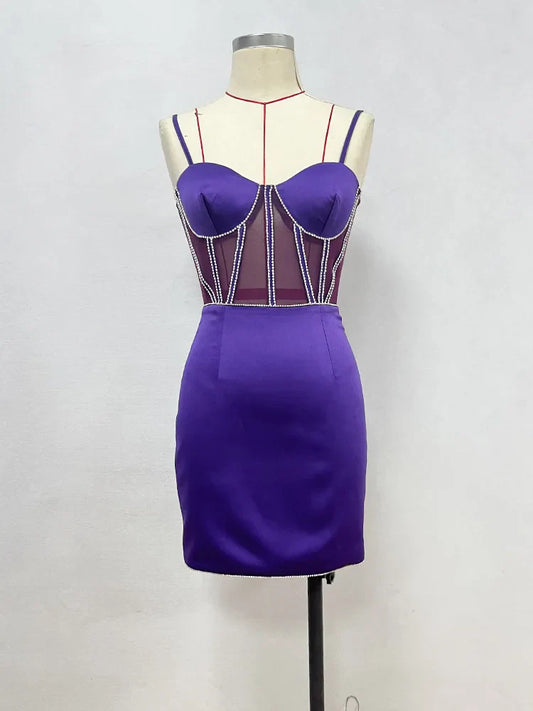 Purple Spaghetti Strap Short Dress Party Gown
