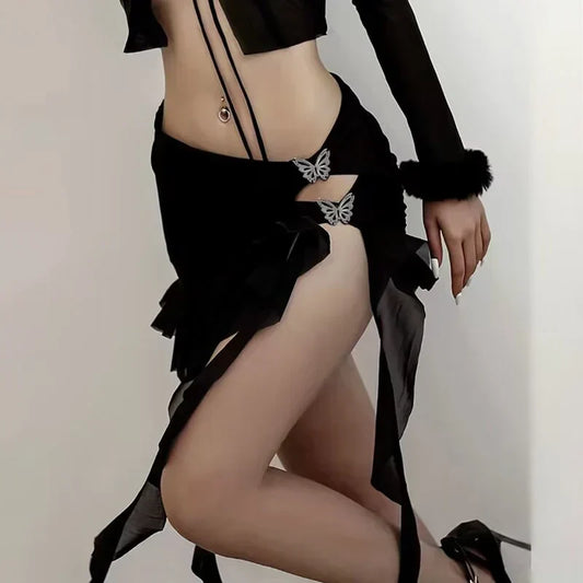 Hollow Out Metal Butterfly Skirt Black / S
