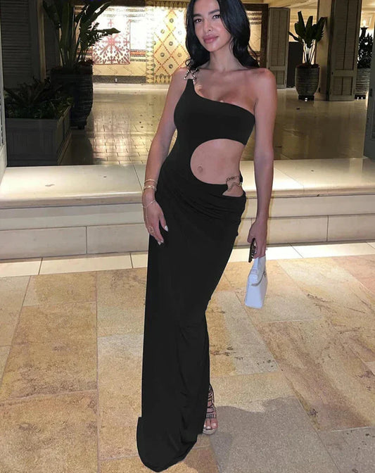 Irregular Hollow Split One Shoulder Dress