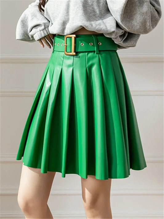 Faux Pleated Women's With Belted 2025 New Sexy Mini Autumn Winter Skirt