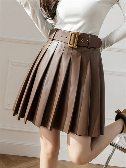 Faux Pleated Women's With Belted 2025 New Sexy Mini Autumn Winter Skirt