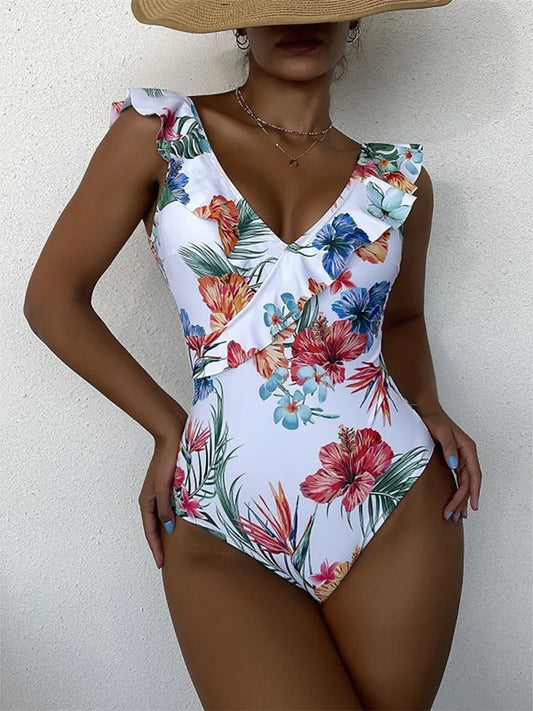 FashionSierra - Shoulder-Baring Sultry Sexy Ruffled Vintage Basic Swimsuits