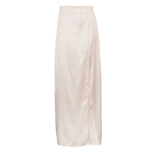 Satin High Waist Figure Flattering Sheath Skirt Side Slit Dress