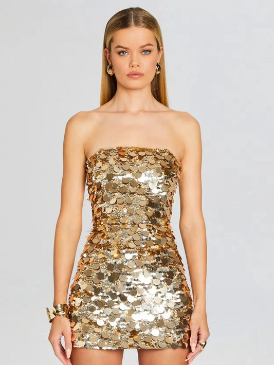 Sequins Strapless Bodycon Mini Dress