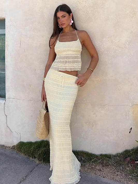 Chiffon Skirt Suit Spaghetti Strap Top and Long Skirt