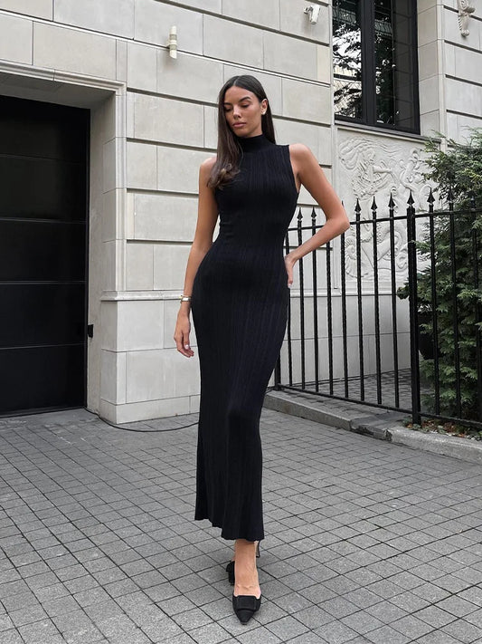 Women's Sleeveless Turtleneck Maxi Dress