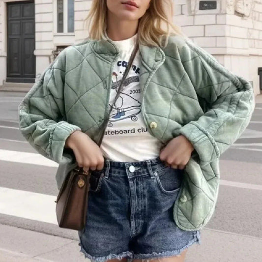 Solid Stand Collar Quilted Jacket