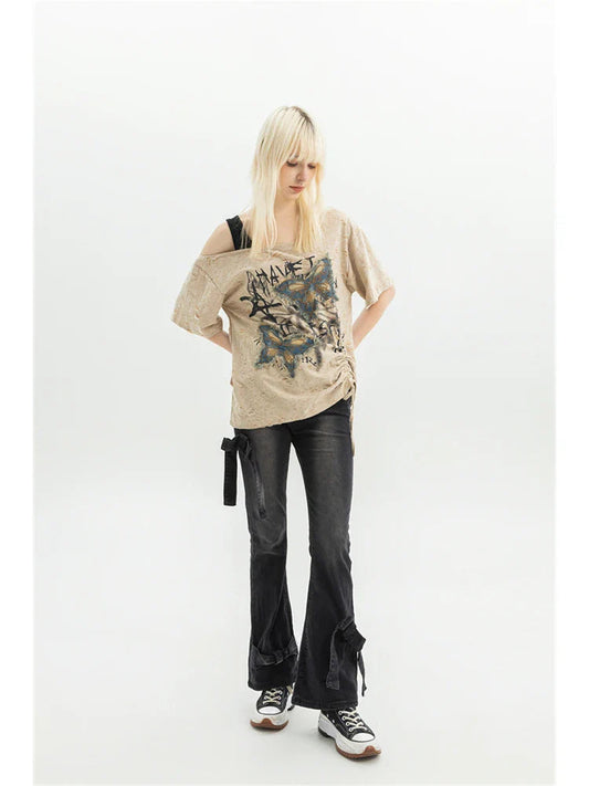 Dark Medieval Ribbon Flare Denim Trouser Black / S