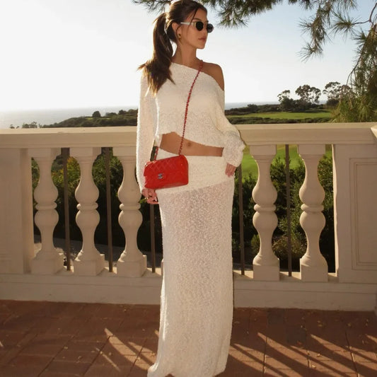 Knit Long Sleeve Top and Maxi Skirt Suit