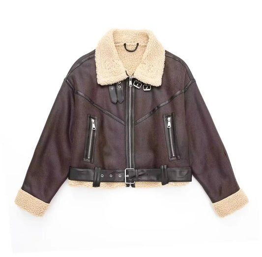 Women's Belted Thick Long Sleeves Coat