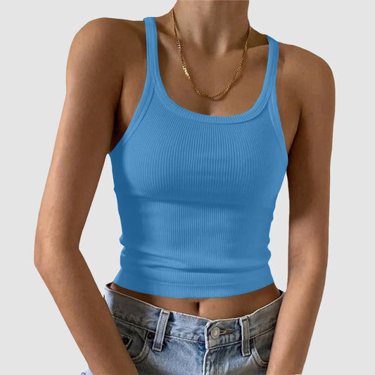 Vintage Knitted Tank Top Women Summer Color Ribbed Sleeveless Camis Tank Top