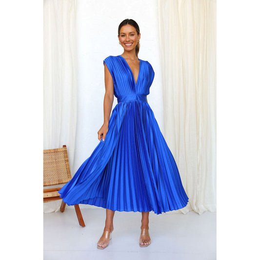 Pleated Dress Casual Loose Zip Sleeveless Dress
