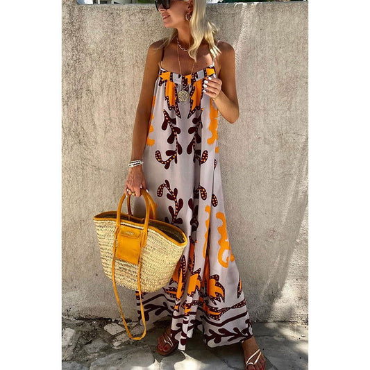 Spaghetti Strap Floral Print Dress Casual Loose Vacation Dress