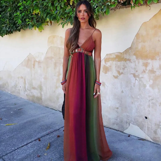 FashionSierra-Beach Wear Sexy Sleeveless Backless Strap Women Vintage Maxi Summer Waist Hollowed Out Party Vestidos Boho Dress