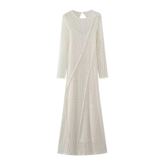 FashionSierra-Casual O-neck Long Sleeve Knitted Maxi Women Robe Sexy Backless Long Sleeve Autumn Beach Vestidos Boho Dress