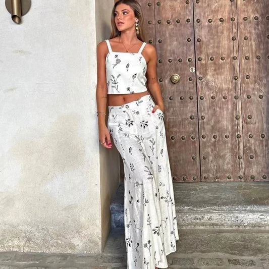 FashionSierra-Floral Embroidery Crop Top Maxi Skirt Suit Women Vintage Sleeveless Summer Set Beach Vestidos Boho Dress