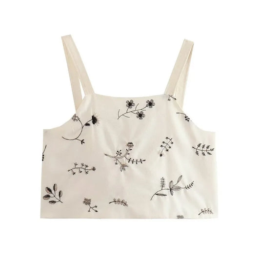 FashionSierra-Floral Embroidery Crop Top Maxi Skirt Suit Women Vintage Sleeveless Summer Set Beach Vestidos Boho Dress