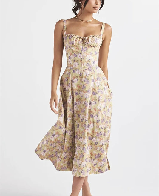 FashionSierra-Floral Print Party Vintage Sleeveless Backless Strap Long Beach Boho Dress