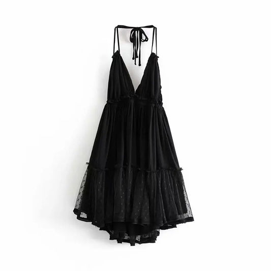 FashionSierra-Gypsy Summer Sexy Backless Deep V-neck Sleeveless Strap Beach Style Mini Boho Dress