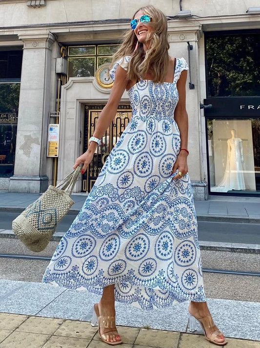 FashionSierra-Hollow Floral Embroidery Sleeveless Strap Long For Women Vintage 2025 Summer Vestidos Party Ladies Boho Dress
