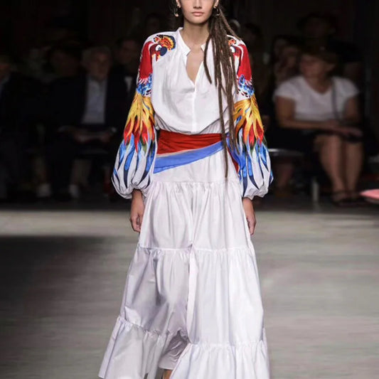 FashionSierra-Phoenix Floral Embroidery  Long Sleeve  Cotton  Vintage  Sashes  White  Ethnic  Tunic Boho Dress