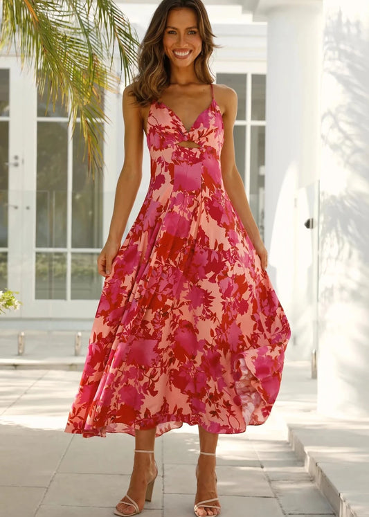 FashionSierra-Sexy Sleeveless Backless Strap Long Vintage Deep V-neck Summer Beach Boho Dress