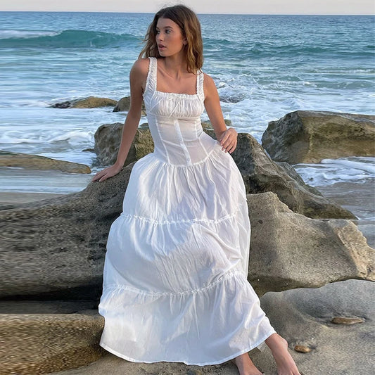 FashionSierra-Vintage Cotton Strap Women Casual Sexy Sleeveless High Waist Long Maxi Summer Beach Vestidos Boho Dress