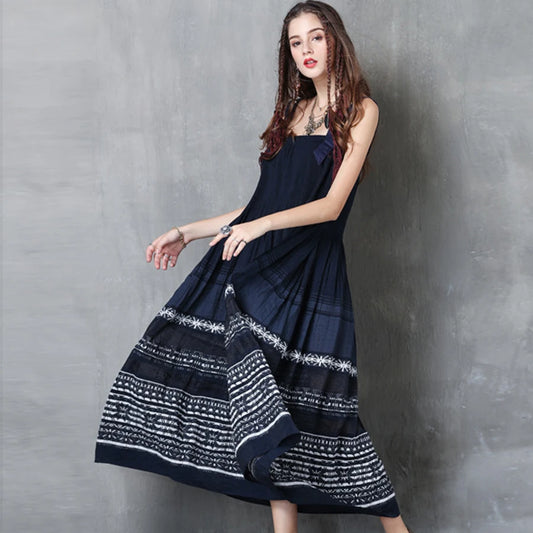 FashionSierra-Denim  Strappy  Floral Embroidery  Sleeveless  Summer  Cotton  Gypsy  Beach Wear  Sun Robe Boho Dress