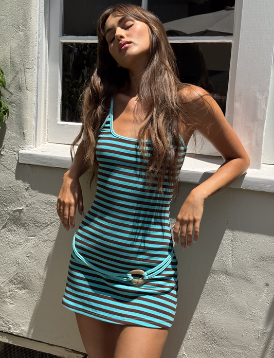 CELESTE MINI DRESS - BLUE STRIPE