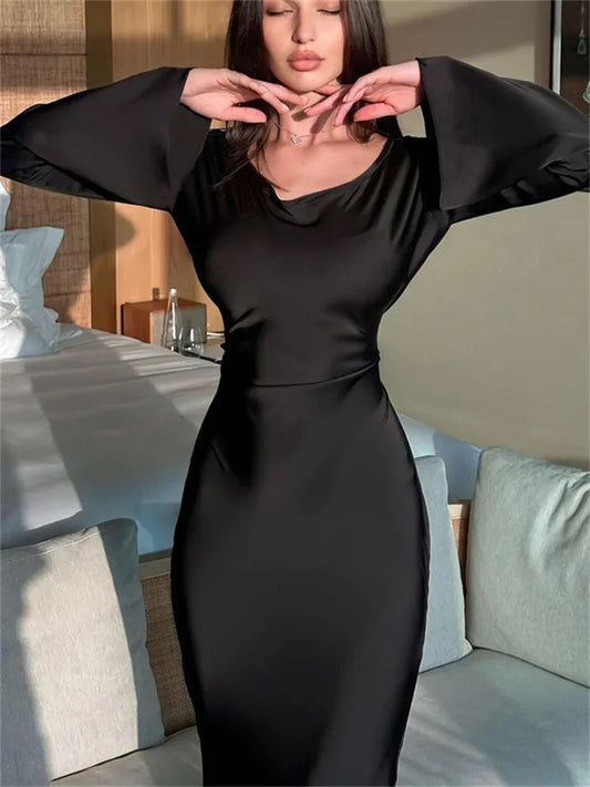 Bandage Patchwork Solid Fashion Long Sleeve Lace-Up Summer Women Sexy High Waist 2025 Casual Dress
