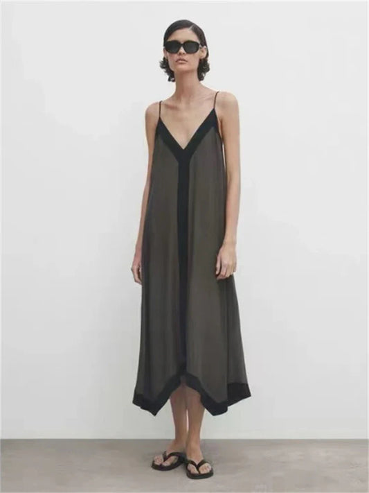 FashionSierra - Women Chiffon Contrast Off-Shoulder Female 2025 Casual Dress