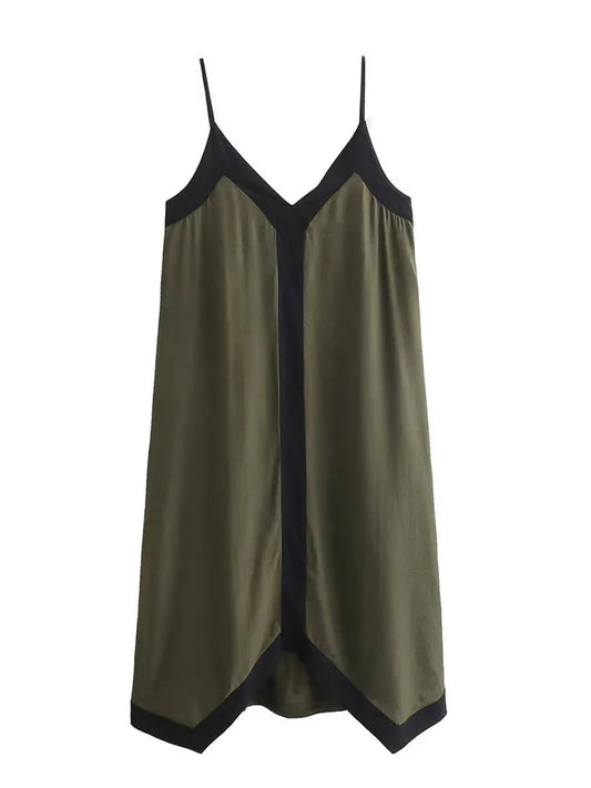 Patchwork Backless Halter Women Sexy V-Neck Elegant Summer 2025 Gown Ladies Slim Casual Dress