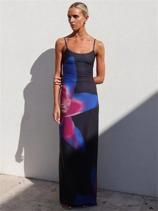 FashionSierra - 2025 Summer Casual Bodycon Sundress Tossy Printed Long Boho Dress