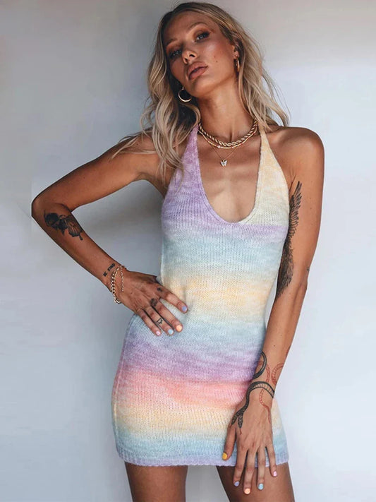 FashionSierra - Women Knitted Spaghetti Strap Maxi Dresses Holiday Hollow Out Split Beach Clothes 2025 Casual Dress